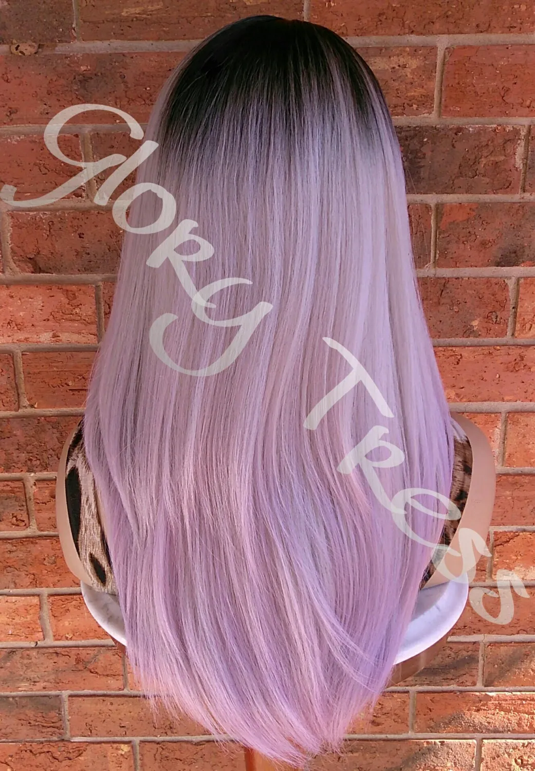 READY To SHIP //Long & Straight Full Wig, Ombre Lavender Wig, Purple Wig, Dark Rooted, Yaki Textured Wig // VIRTUE (Free Shipping)