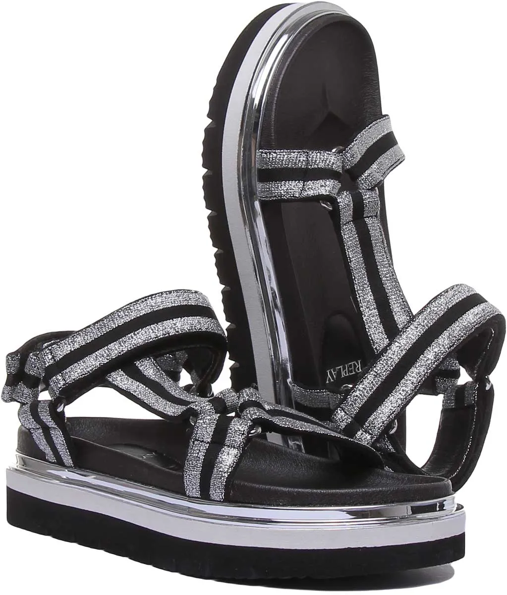 Replay Hyndem Women Sandals In Black Silver