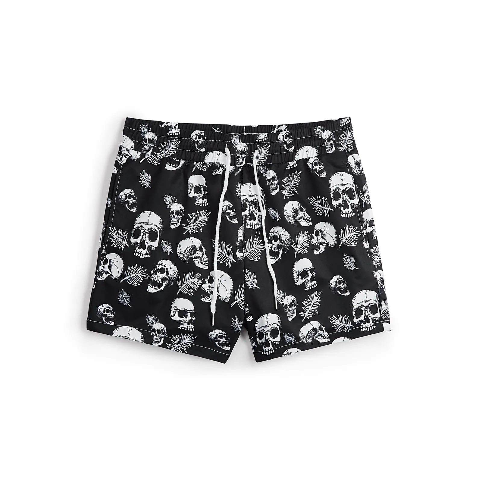 RETRO SKULL PRINTED 5'' INSEAM  SWIM TRUNKS