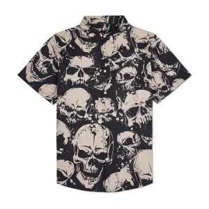 RETRO SKULL WARRIOR PRINTED ALOHA SHIRT