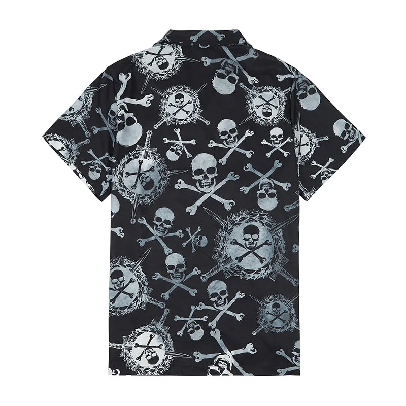 RETRO SKULL WARRIOR PRINTED ALOHA SHIRT