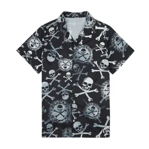 RETRO SKULL WARRIOR PRINTED ALOHA SHIRT