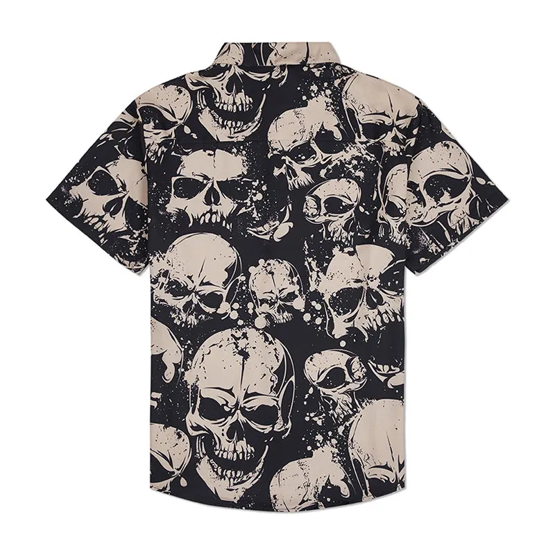RETRO SKULL WARRIOR PRINTED ALOHA SHIRT