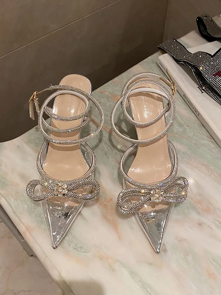 Rhinestone Bowknot Ankle Strap Heel