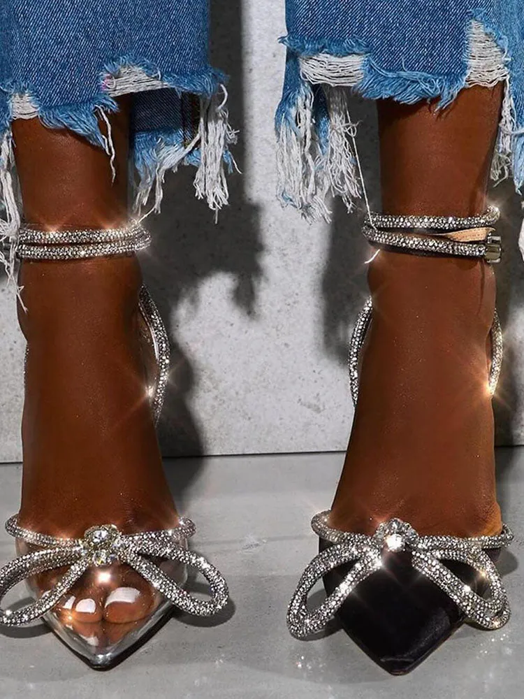 Rhinestone Bowknot Ankle Strap Heel