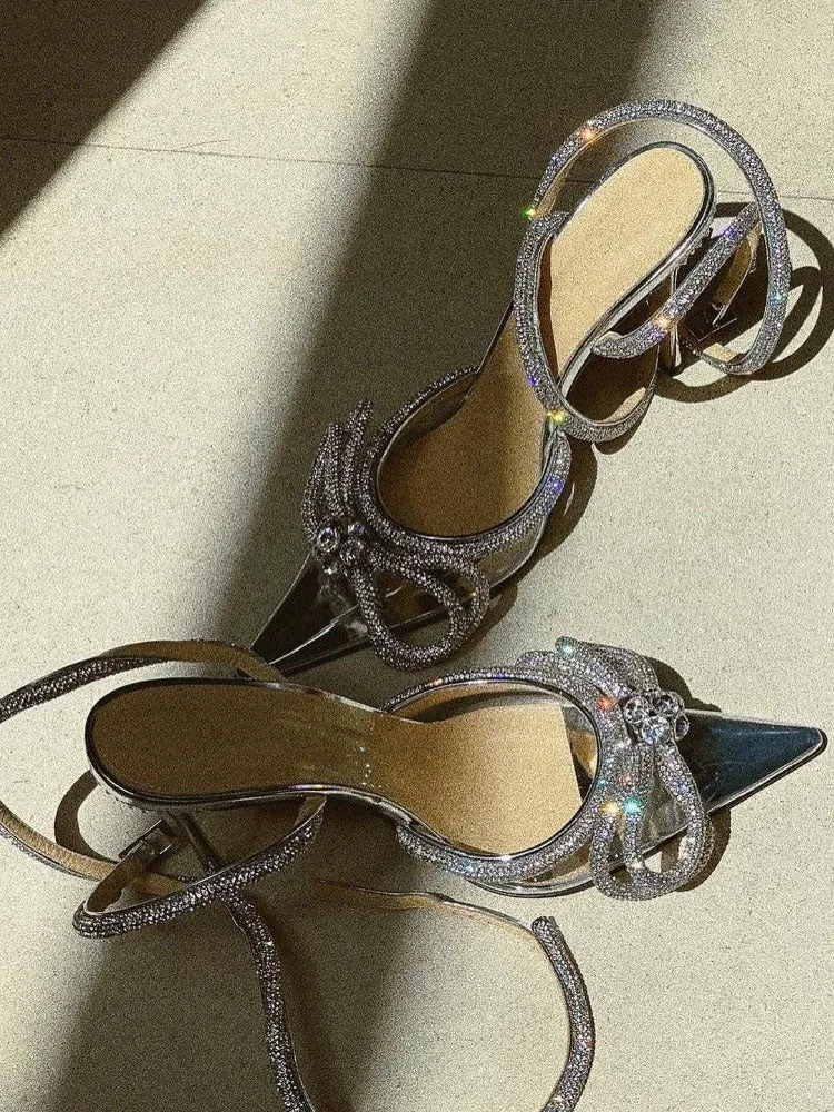 Rhinestone Bowknot Ankle Strap Heel