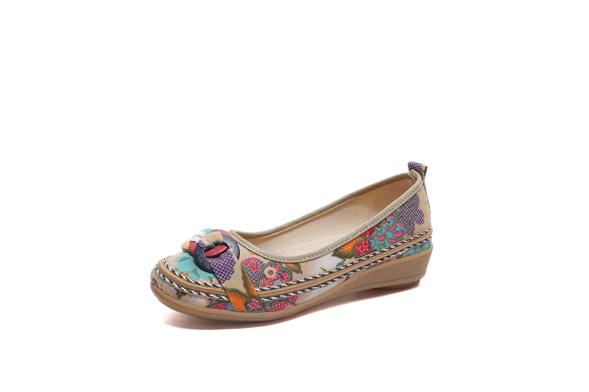 Ring And Trap Head Floral Canvas Sip On Flats - Cactus Rose
