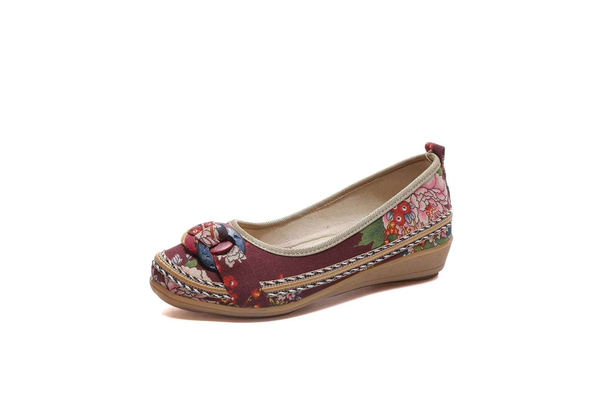 Ring And Trap Head Floral Canvas Sip On Flats - Cactus Rose