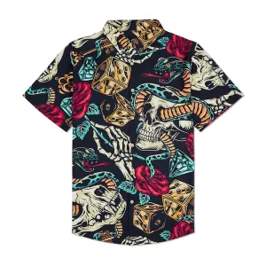 ROSE SKULL THORN SNAKE PRINTED ALOHA SHIRT