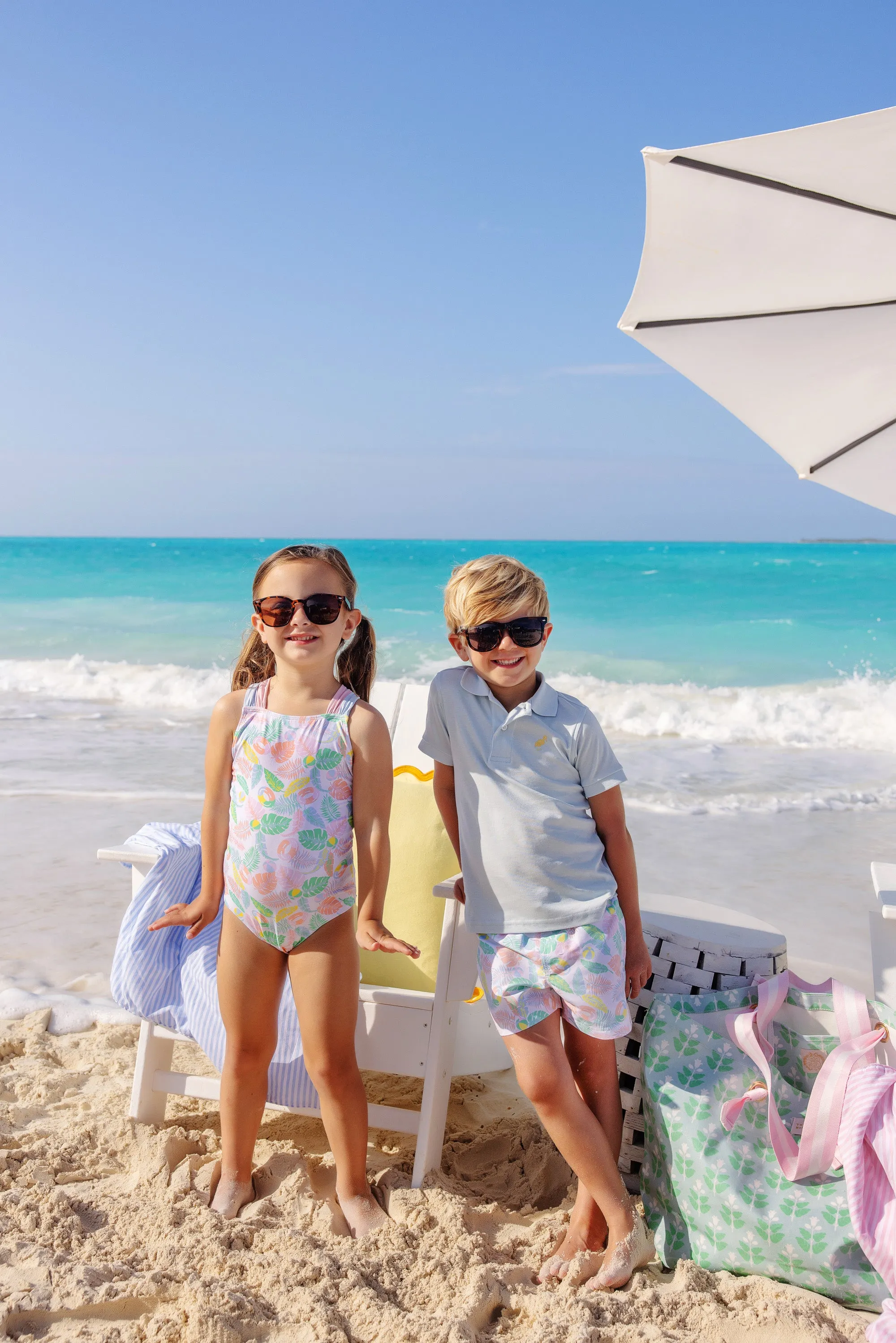 Seabrook Bathing Suit - Happy in Harbour Island with Palm Beach Pink & Buckhead Blue