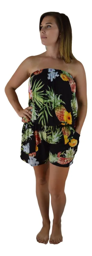 Secret Beach - Makena Romper - Hibiscus Pineapple - Black