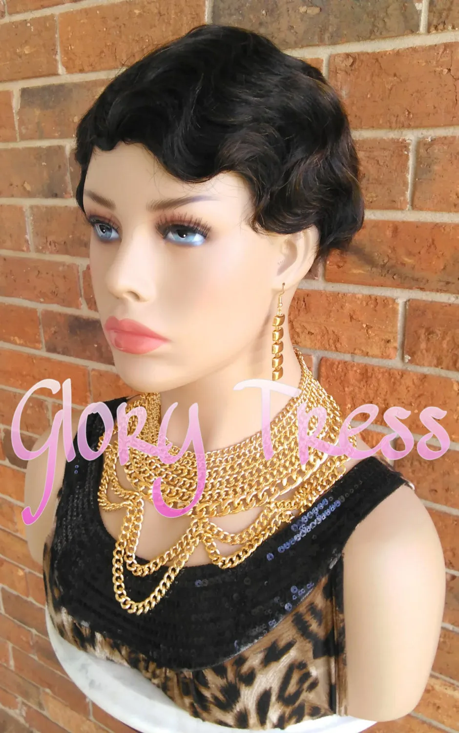 Short Finger Wave Full Wig, 100% Remy Brazilian Human Hair, 1920s Vintage Hairstyle // REVIVE