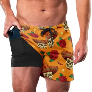 SKULL AND ROSE QUICKDRY POCKET 2 IN 1 7'' INSEAM RUNNING SHORTS