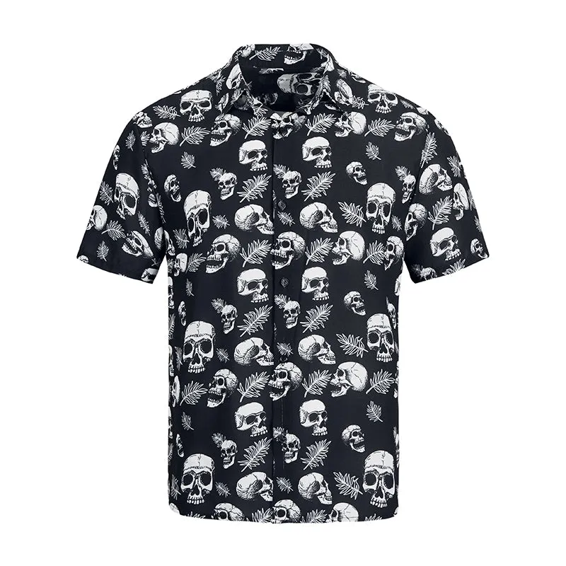 SKULL BUTTON DOWN PRINTED ALOHA SHIRT