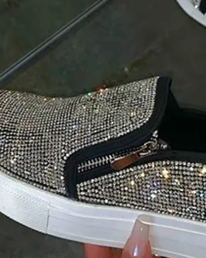 Studded Zipper Design Close Toe Platform Shoes