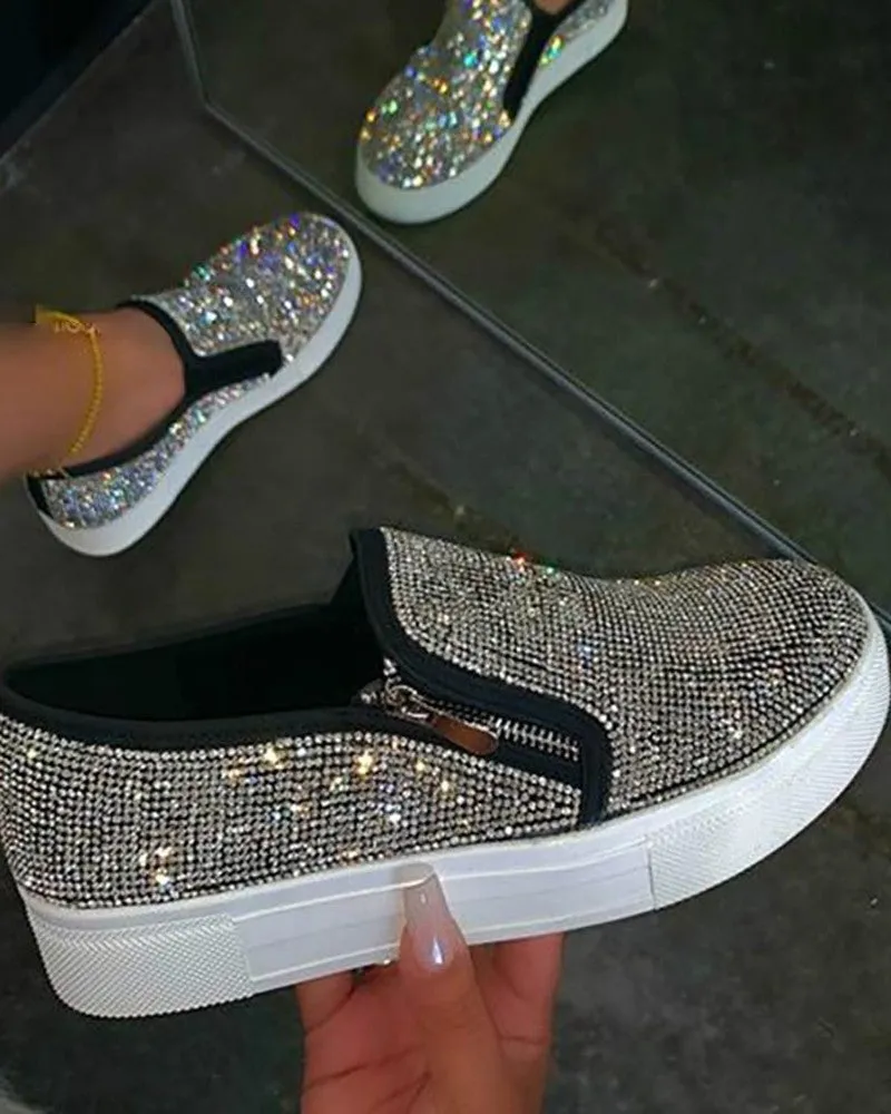 Studded Zipper Design Close Toe Platform Shoes