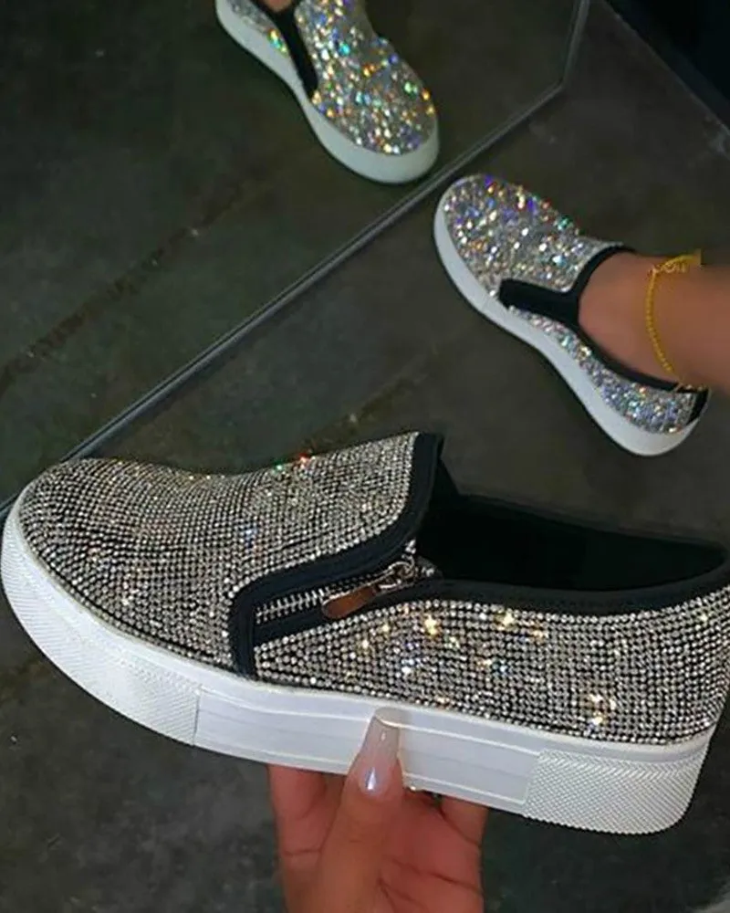 Studded Zipper Design Close Toe Platform Shoes