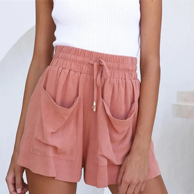 SwayEase High Waist Drawstring Pocketed Linen Shorts