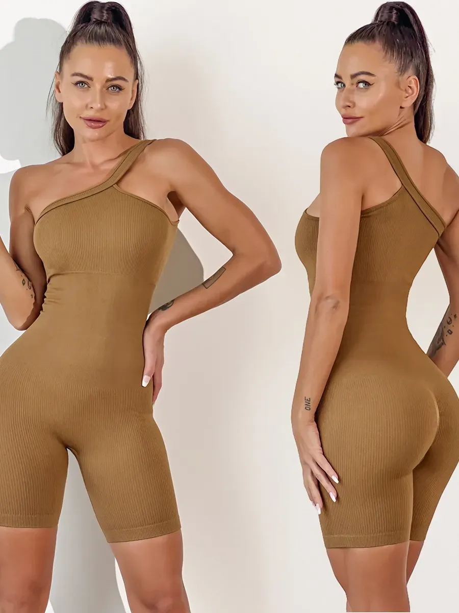 Tanis One-Shoulder Ribbed Knit Romper