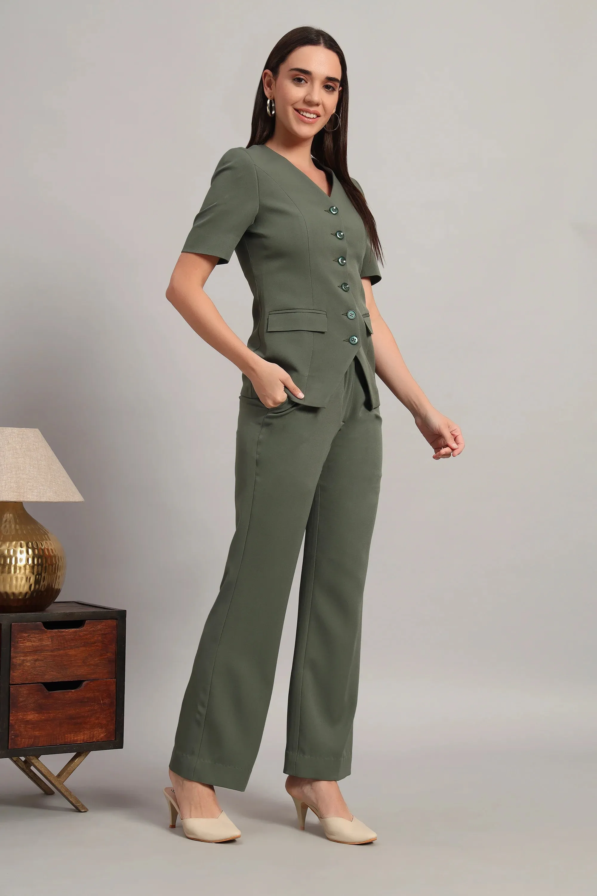 The Breezy Blazer Set, Olive Green