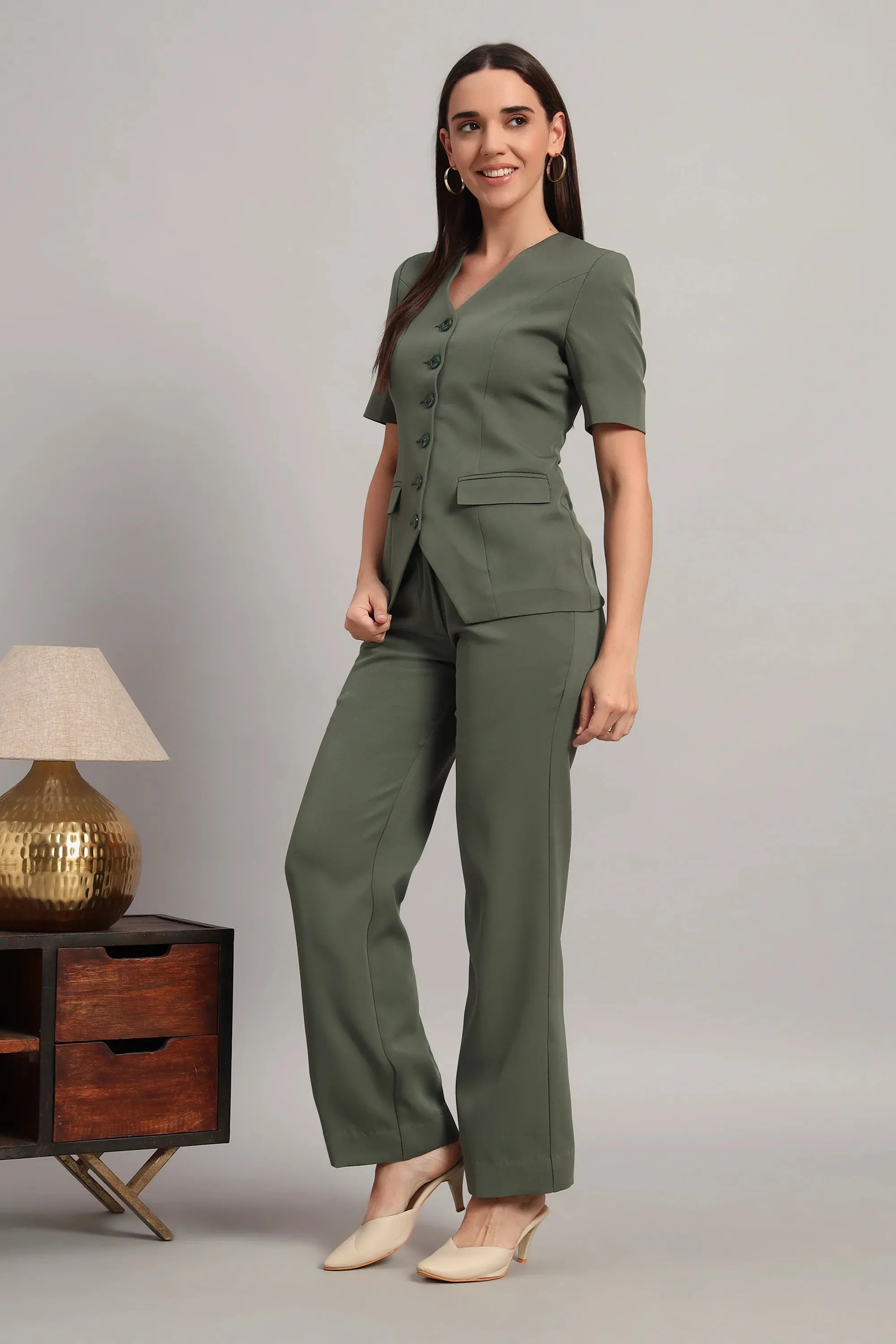 The Breezy Blazer Set, Olive Green