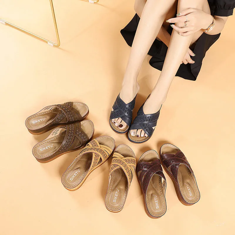 Triple Strap Criss Cross Slip on Sandals
