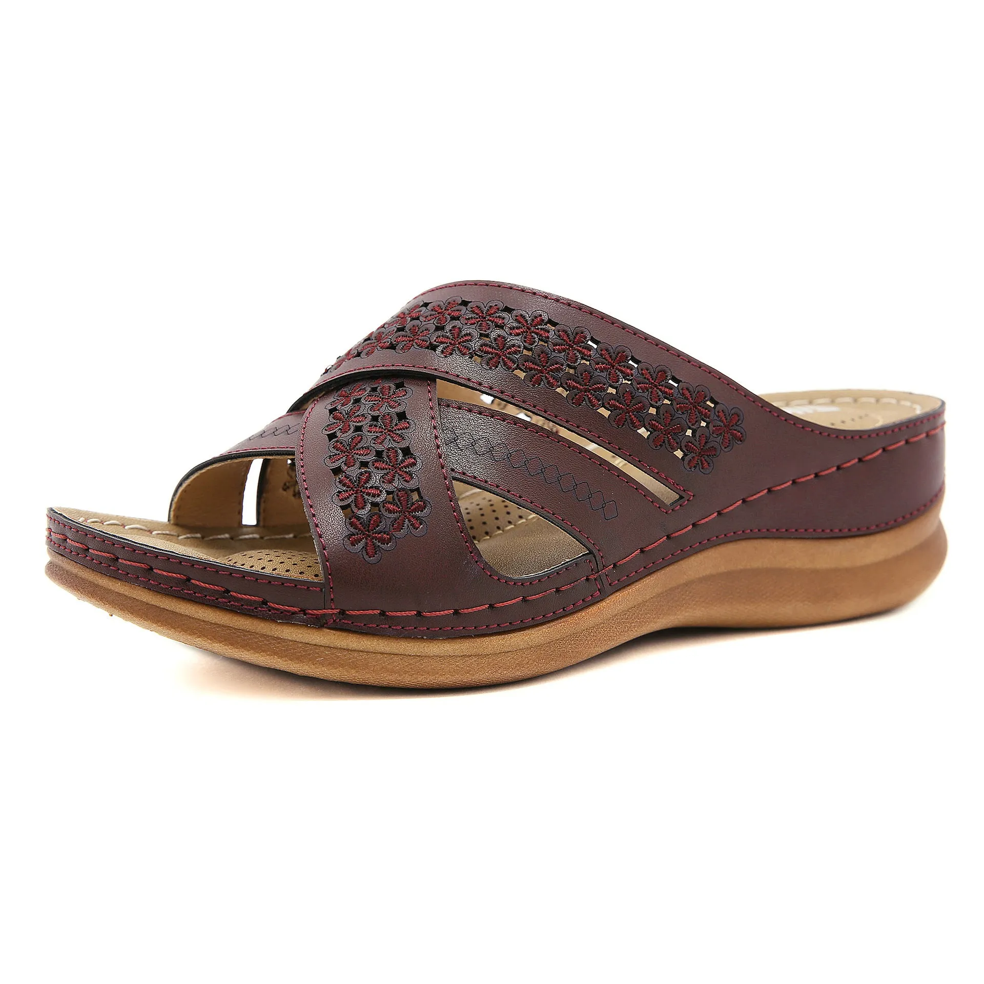 Triple Strap Criss Cross Slip on Sandals