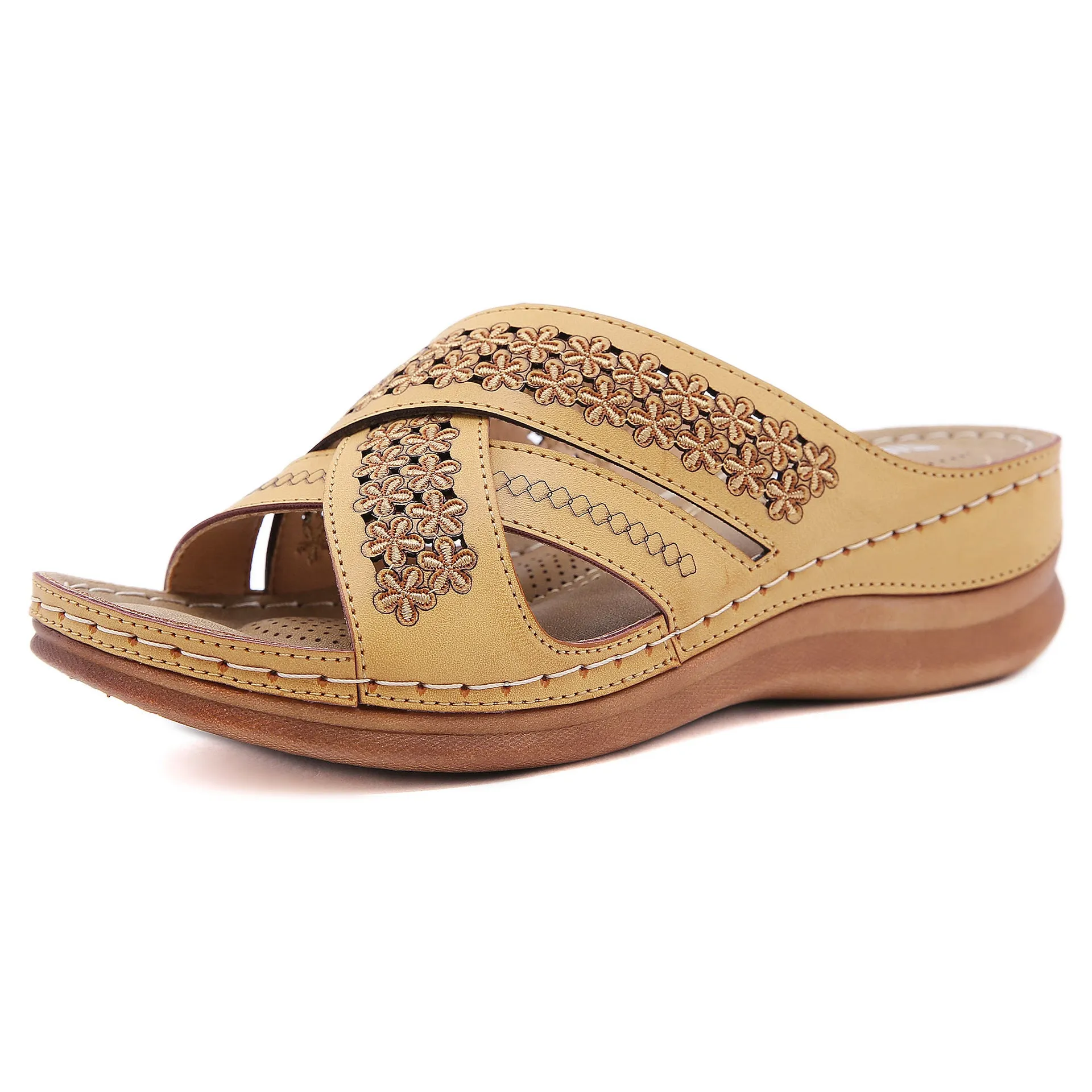 Triple Strap Criss Cross Slip on Sandals