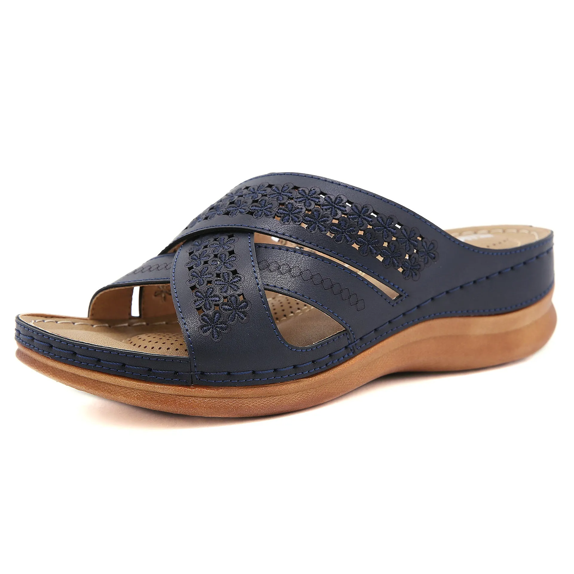 Triple Strap Criss Cross Slip on Sandals