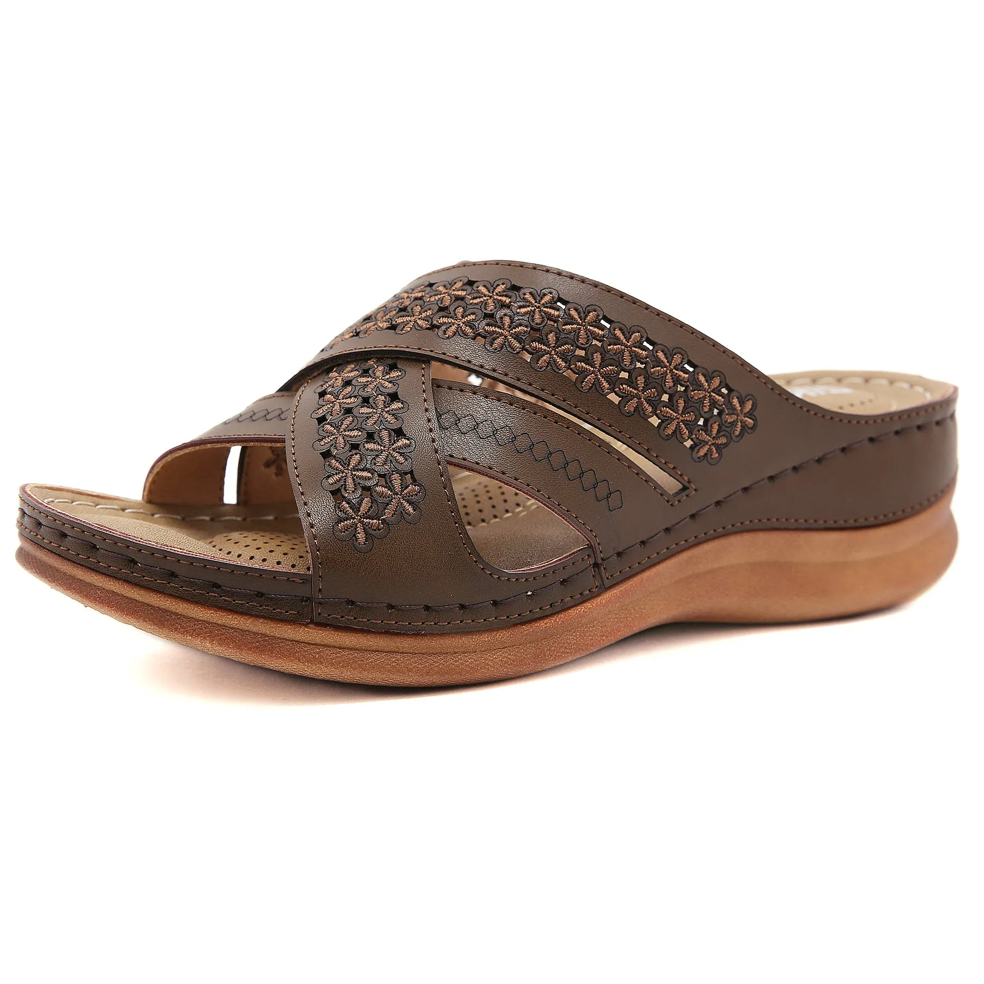 Triple Strap Criss Cross Slip on Sandals