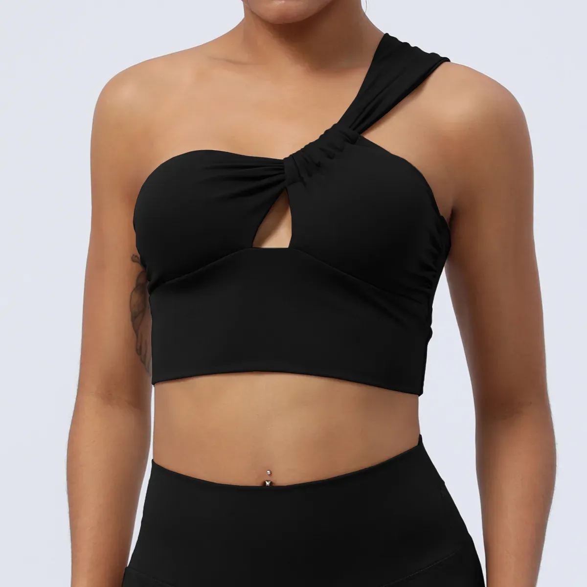 Trix One-Shoulder Ruched Cutout Cropped Workout Top