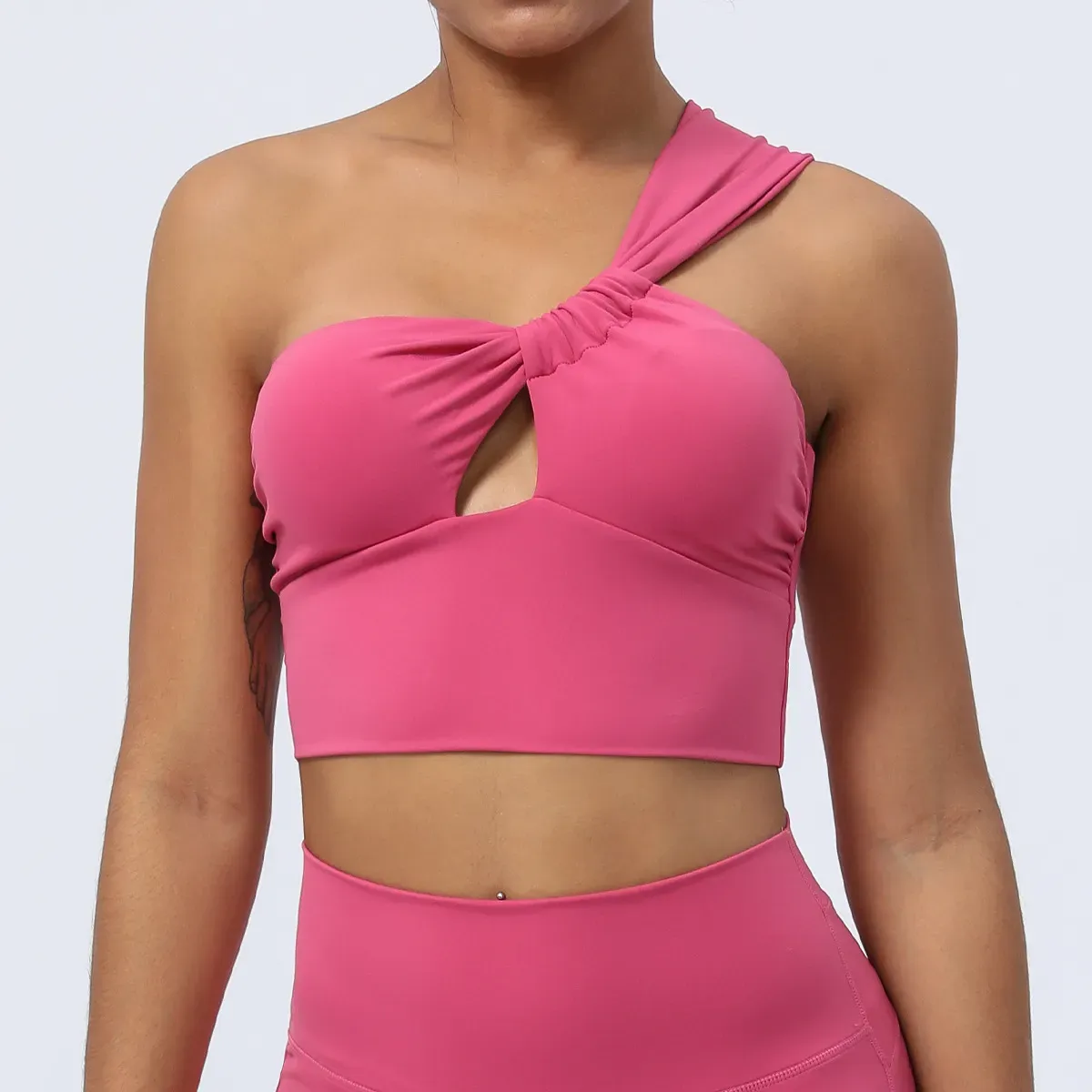 Trix One-Shoulder Ruched Cutout Cropped Workout Top