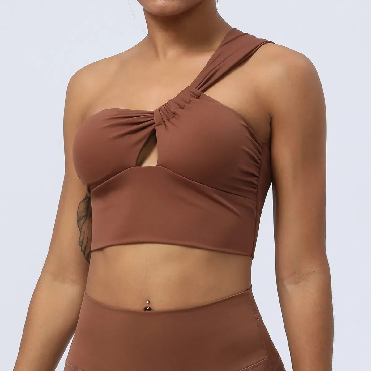 Trix One-Shoulder Ruched Cutout Cropped Workout Top