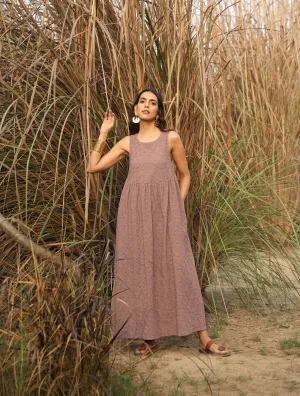 trueBrowns Pink Cotton Embroidered Flared Dress