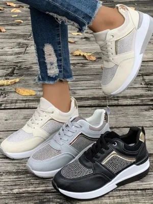 Vetersluitende rhinestone wedge sneakers