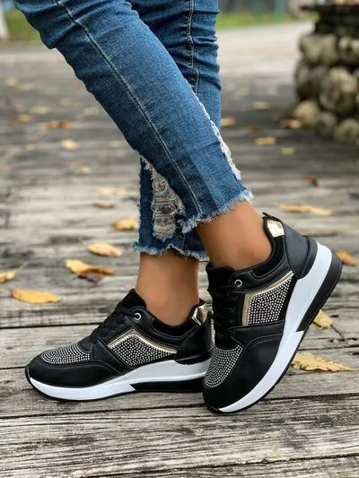 Vetersluitende rhinestone wedge sneakers