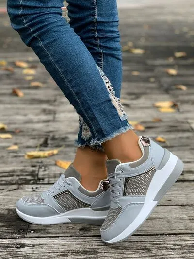 Vetersluitende rhinestone wedge sneakers