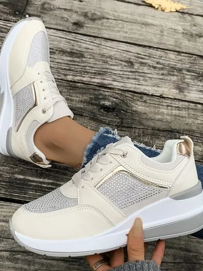 Vetersluitende rhinestone wedge sneakers