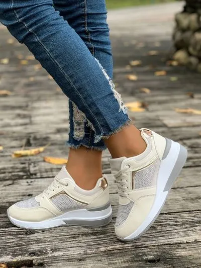 Vetersluitende rhinestone wedge sneakers