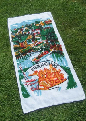 Vintage Fish and Chips Beach Towel