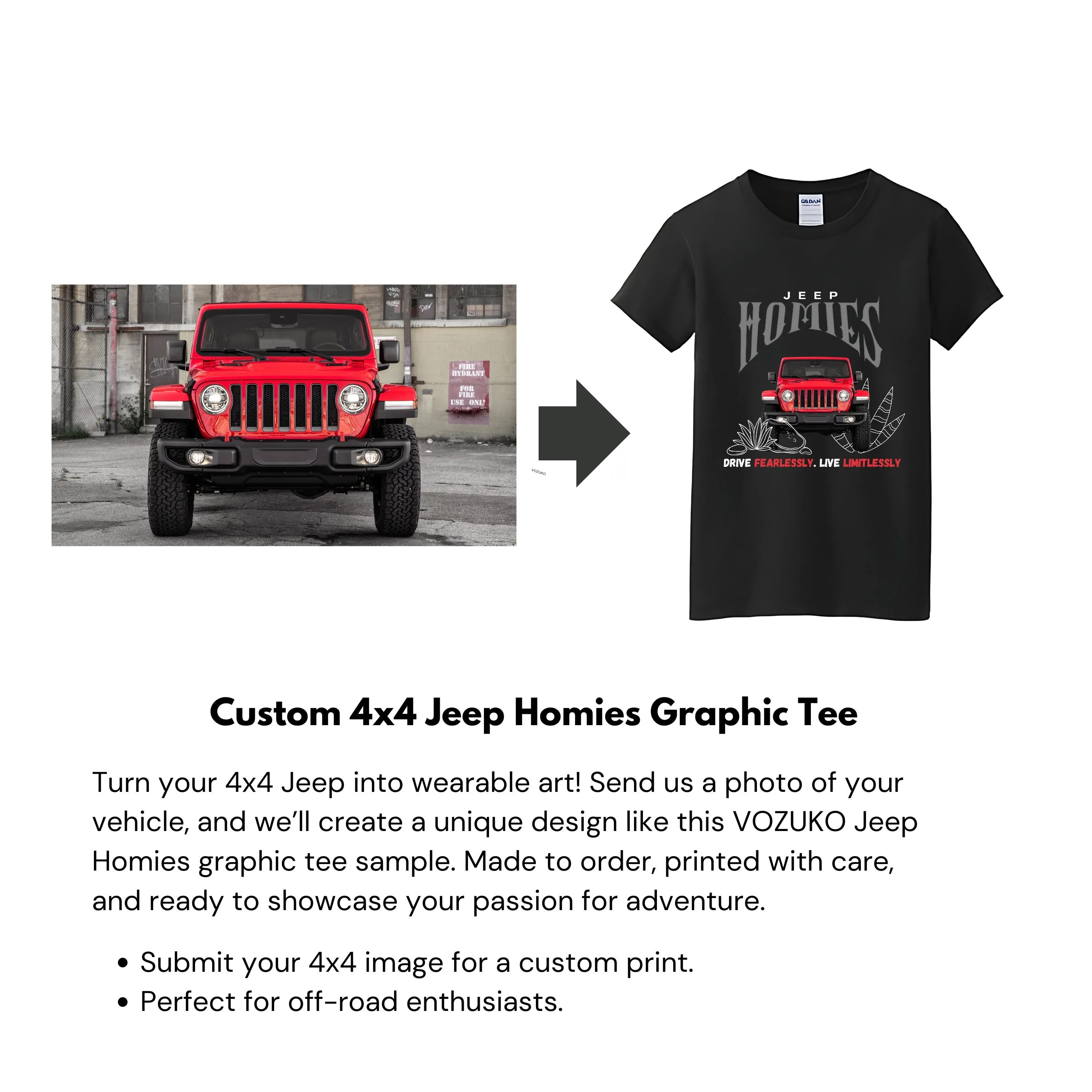 VOZUKO Custom 4x4 Jeep Homies Made-to-Order Gildan Graphic Tee
