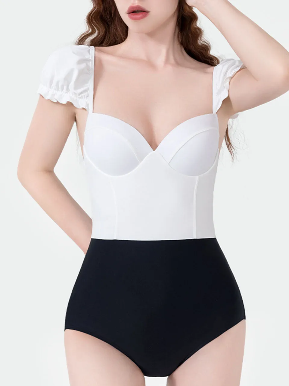 White And Black Retro Audrey Hepburn's Style One Piece Swimsuit
