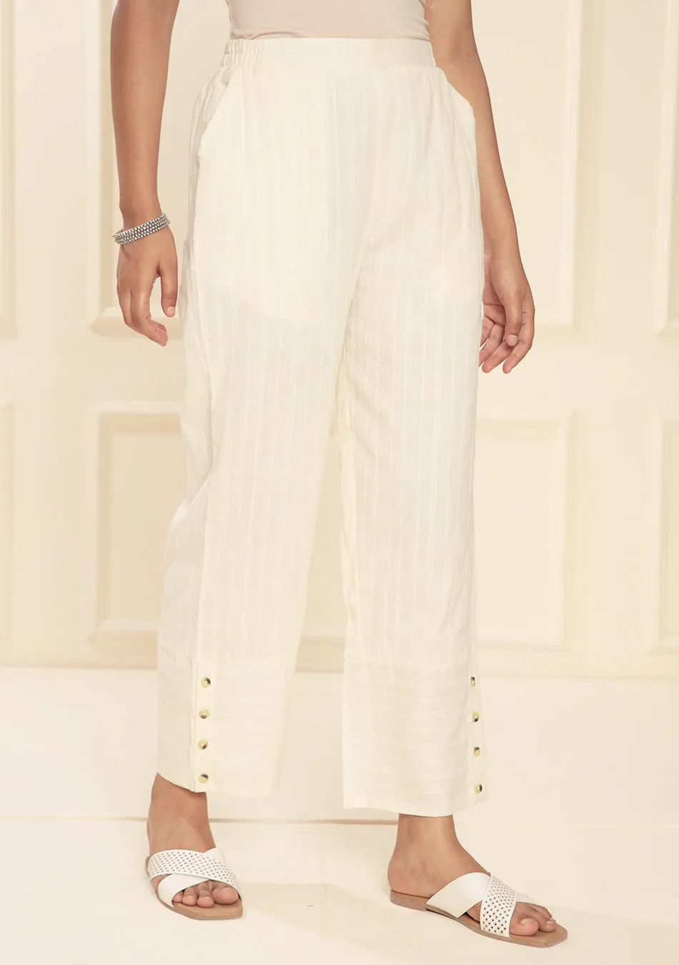 WHITE DOBBY PANT WITH LINING