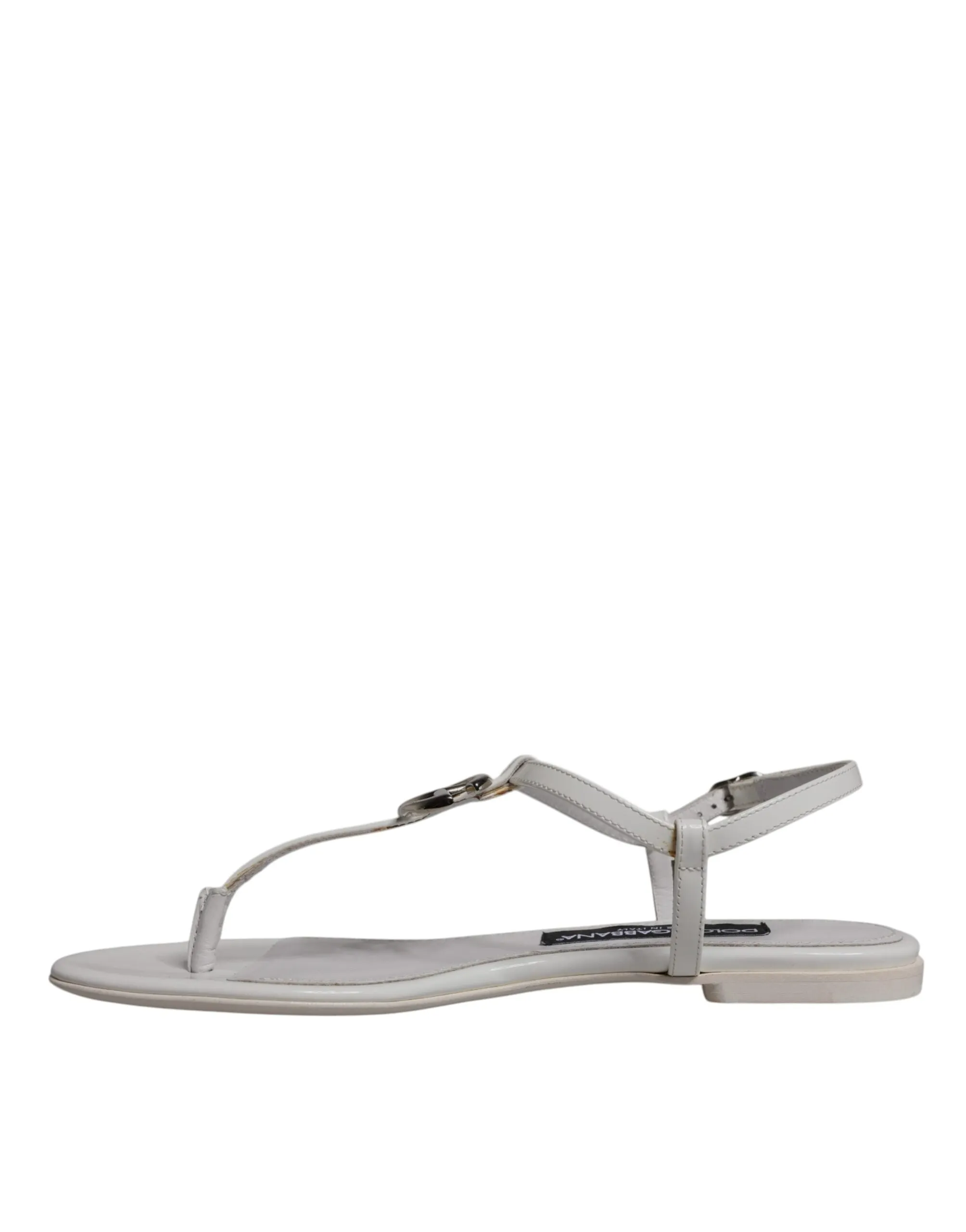 White Leather Logo Ankle Strap Sandals Shoes