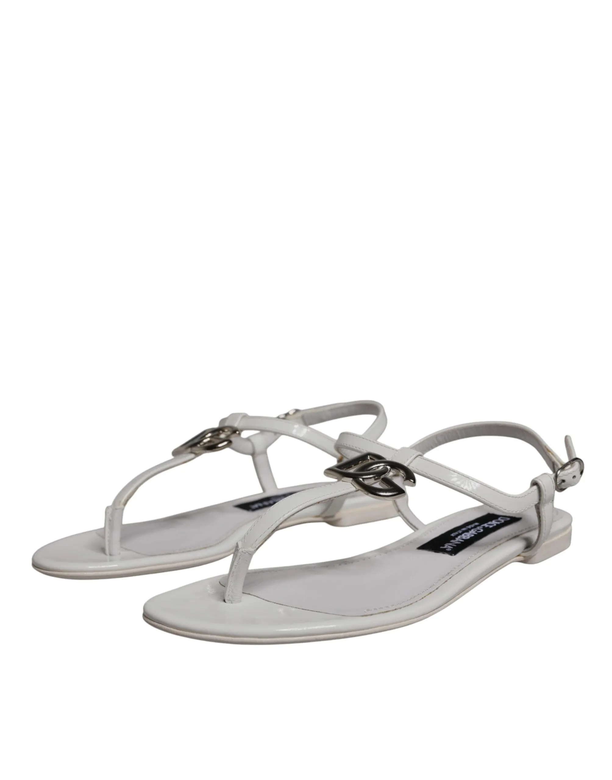 White Leather Logo Ankle Strap Sandals Shoes
