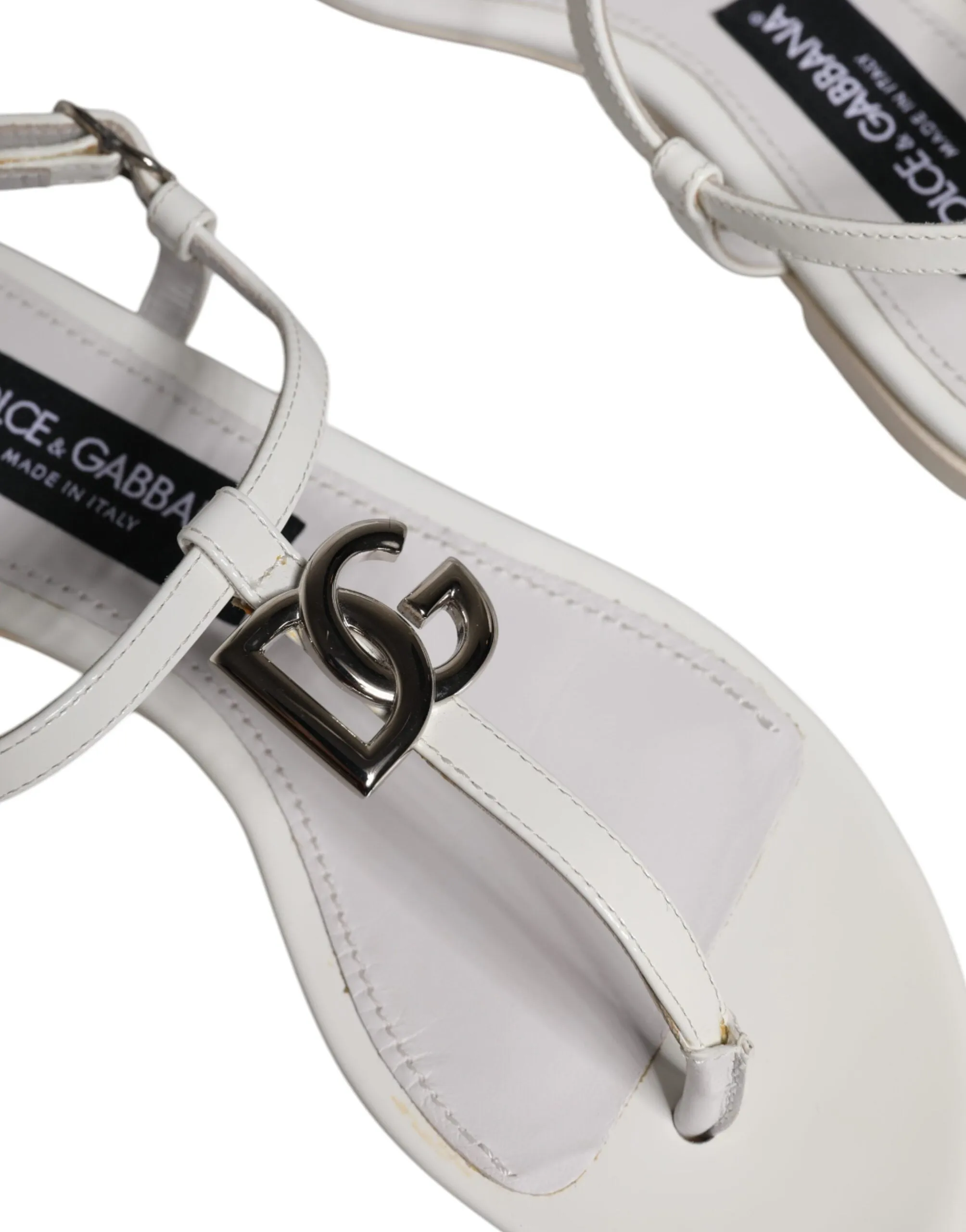 White Leather Logo Ankle Strap Sandals Shoes