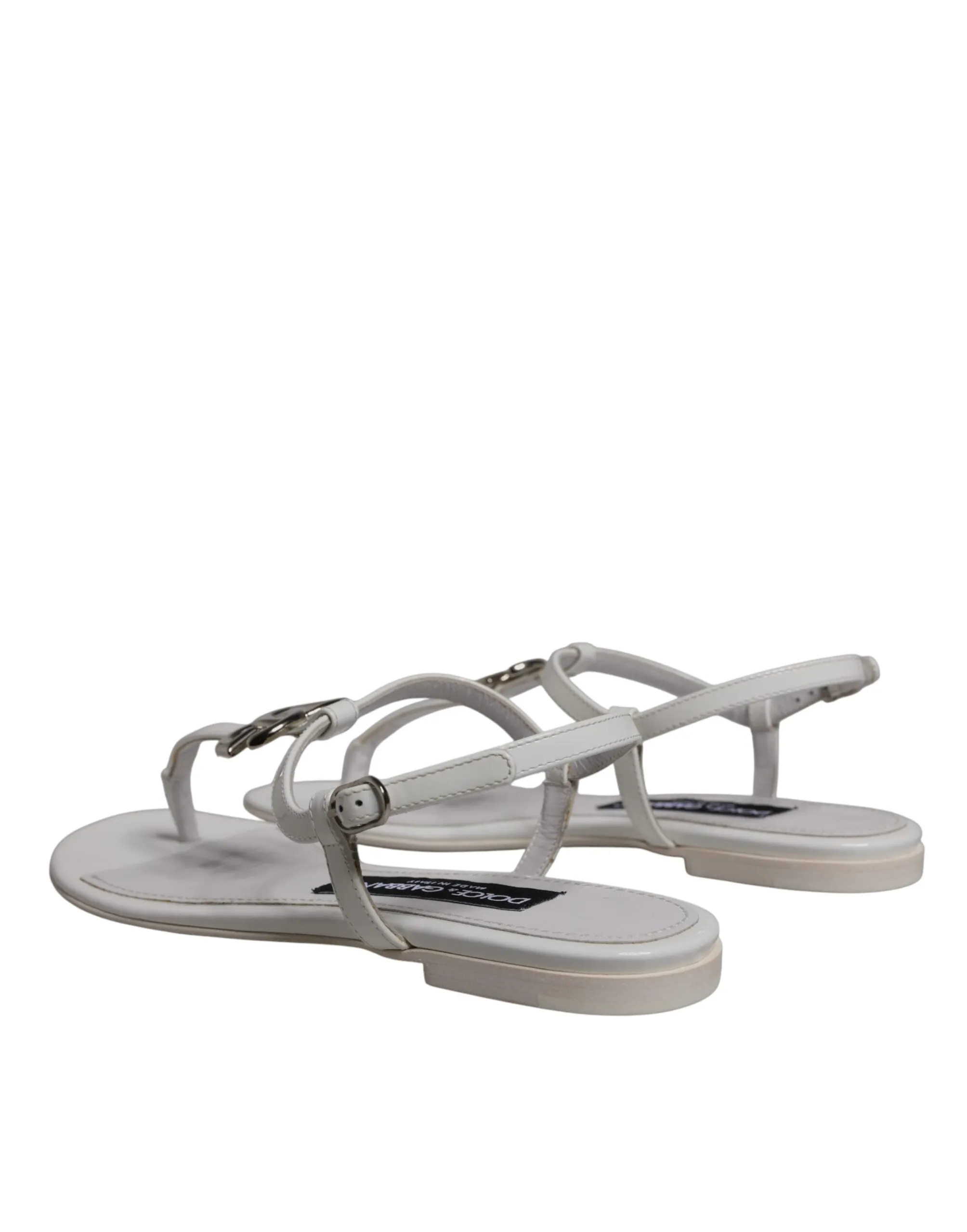 White Leather Logo Ankle Strap Sandals Shoes