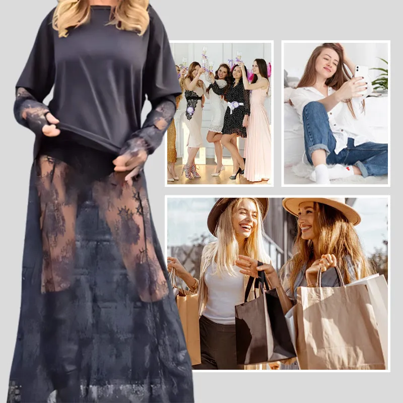 Women's Elegant Sheer Lace Dress with T-Shirt 2-Piece Set