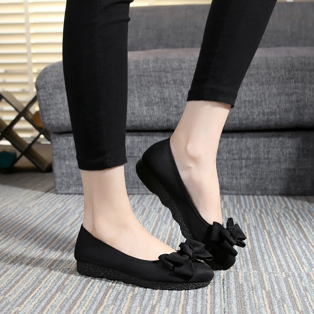 Womens flats Shoes ballet Slip On Bow Round Toe  Ballerina