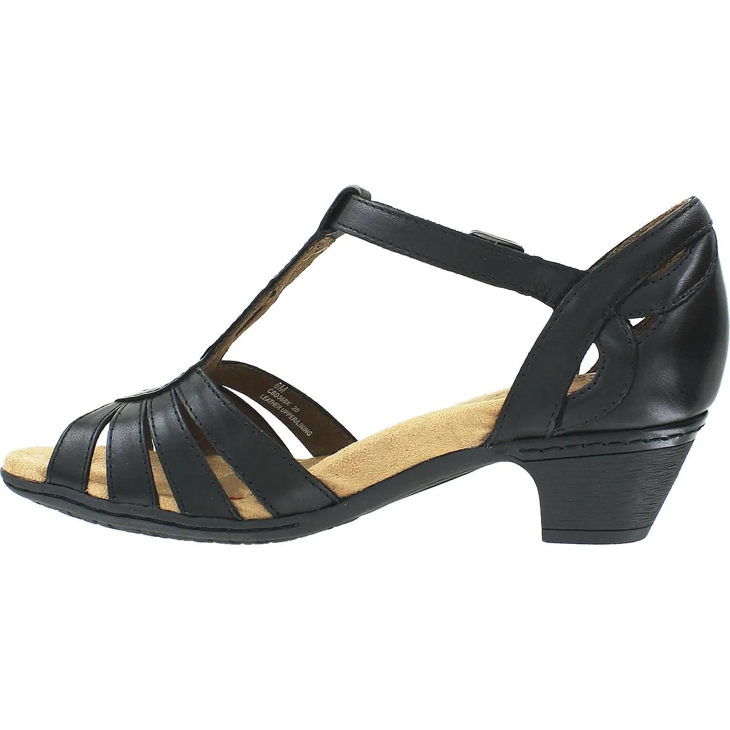 Women's Rockport Cobb Hill Abbott Curvy T-Strap Black Leather